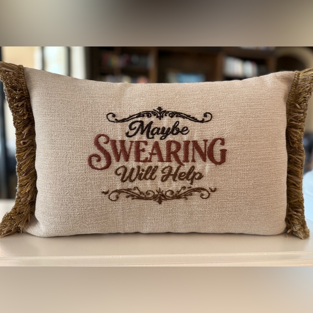 Hand embroidered Decorative accent Pillow with Humorous Quote